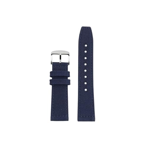 22mm Canvas-Armband aus echtem Leder, passend for IWC/Pilot/Citizen/Tissot/Breitling/SEIKO(Blue-Silver Buckle) von Srndsydak