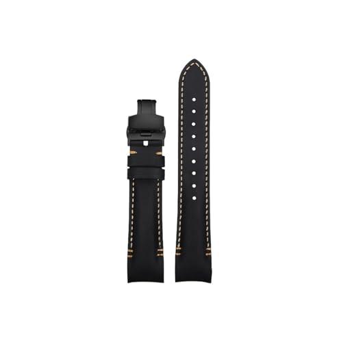 Gebogenes Ende 22mm 20mm Leder Uhrenarmband passend for Tudor Black Bay/Seiko/Casio/Armani/Hamilton(Black-Black Folding,22mm) von Srndsydak