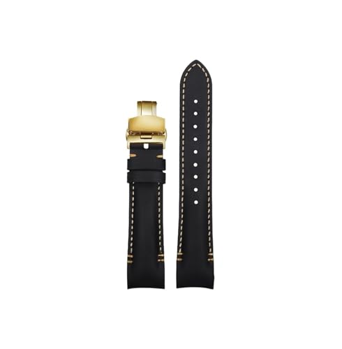 Gebogenes Ende 22mm 20mm Leder Uhrenarmband passend for Tudor Black Bay/Seiko/Casio/Armani/Hamilton(Black-Gold Folding,22mm) von Srndsydak