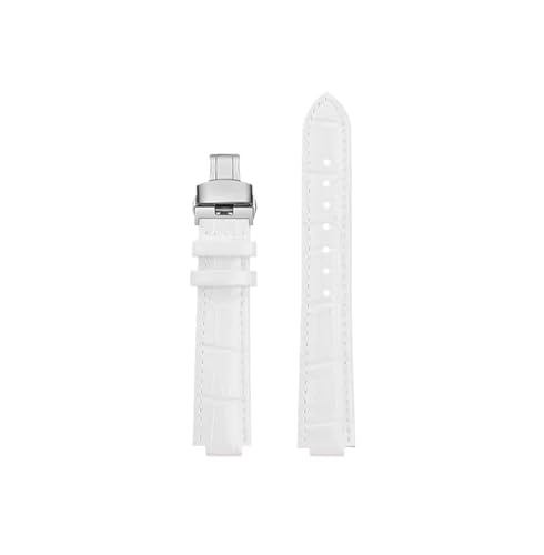 Helles Echtleder-Armband, passend for Cartier Blue Balloon, modisches Rindsleder, 14mm, 16mm, 18mm, Damen-Armband(White-silver Folding,16-8mm) von Srndsydak