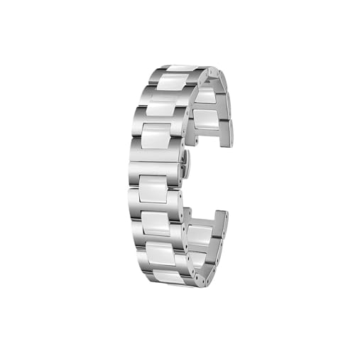 Notch Keramik-Edelstahl-Uhrenarmband, passend for Casio/Rossini/Folli Follie Damen-Armband, 14/16/18/20mm(Silver White,20x10mm) von Srndsydak