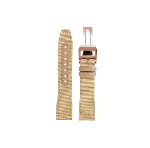 Nylon Canvas Rindsleder Armband passend for IWC Big Pilot Little Prince Mark 18 Portugal 20mm 21mm 22mm Uhrenarmband(Khaki-Rose gold folding,21mm) von Srndsydak