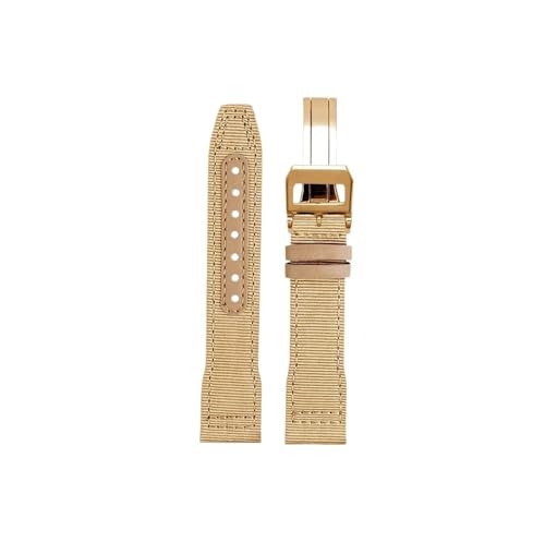 Nylon Canvas Rindsleder Armband passend for IWC Big Pilot Little Prince Mark 18 Portugal 20mm 21mm 22mm Uhrenarmband(Khaki-gold folding,20mm) von Srndsydak