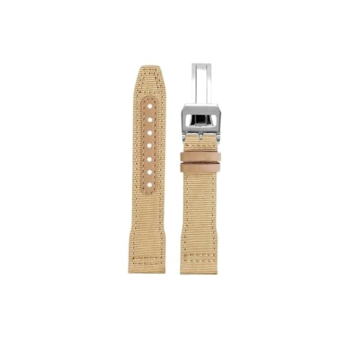 Nylon Canvas Rindsleder Armband passend for IWC Big Pilot Little Prince Mark 18 Portugal 20mm 21mm 22mm Uhrenarmband(Khaki-silver folding,21mm) von Srndsydak