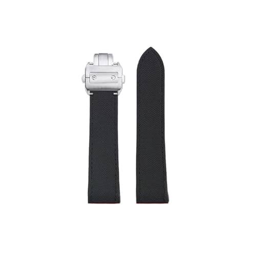 Nylon-Uhrenarmband passend for Cartier Santos 100 Herren 23mm 20mm armband Faltschließe Uhrenzubehör(Black-silver folding,Width 20mm) von Srndsydak