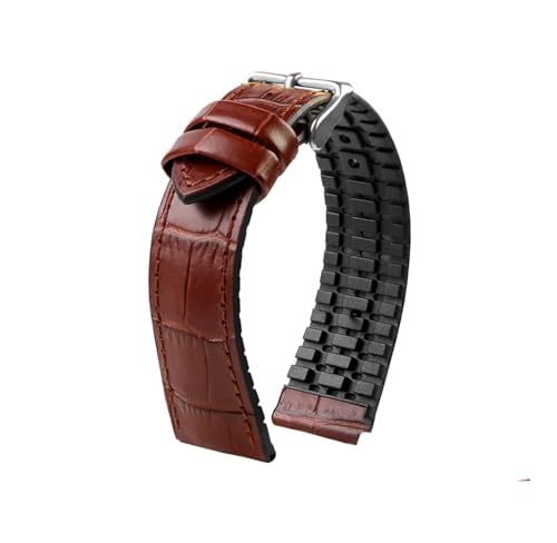 Passend for IWC/Amani/Seiko 19mm 20mm 21mm 22mm echtes Leder-Gummi-Silikon-Uhrenarmband for Herren wasserdicht(Brown-silver,21mm) von Srndsydak