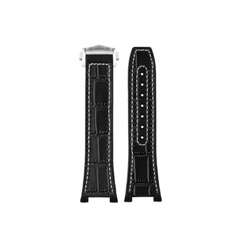 Passend for Omega Star Manhattan Rindsleder Observatory 131.33 Gummiboden Uhrenarmband 25mm konkave 14mm Stahlschnalle(Black White-silver) von Srndsydak