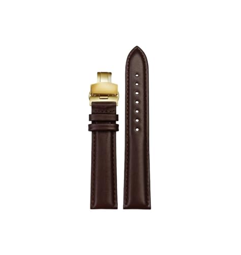 Passend for Tissot/Longines/Casio/huawei Weiches Echtleder 14mm 16mm 18mm 20mm Uhrenarmband, Schmetterlingsschnalle(Brown Gold Buckle,20mm) von Srndsydak