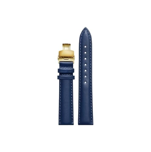 Passend for Tissot/Longines/Casio/huawei Weiches Echtleder 14mm 16mm 18mm 20mm Uhrenarmband, Schmetterlingsschnalle(Dark blue Gold,14mm) von Srndsydak