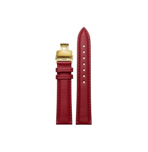 Passend for Tissot/Longines/Casio/huawei Weiches Echtleder 14mm 16mm 18mm 20mm Uhrenarmband, Schmetterlingsschnalle(Red Gold Buckle,20mm) von Srndsydak