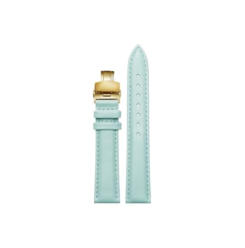 Passend for Tissot/Longines/Casio/huawei Weiches Echtleder 14mm 16mm 18mm 20mm Uhrenarmband, Schmetterlingsschnalle(Sky Blue Gold,18mm) von Srndsydak