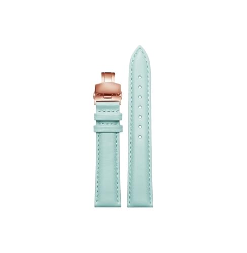 Passend for Tissot/Longines/Casio/huawei Weiches Echtleder 14mm 16mm 18mm 20mm Uhrenarmband, Schmetterlingsschnalle(Sky Blue rose gold,14mm) von Srndsydak