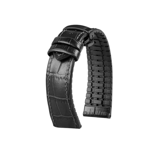 Passend for Tudor Bronze Small Red Flower Black Shield Wasserdichtes Rindsleder Echtleder Gummi 20mm 22mm Uhrenarmband(Black-Black Folding,22mm) von Srndsydak