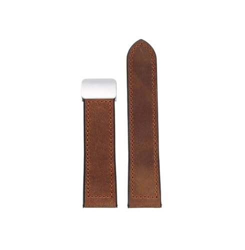 Rindsleder Echtes Leder armband 20mm 22mm Weiche Wasserdichte Männer Silikon boden Armband(Dark brown-silver,20MM) von Srndsydak