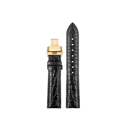 Srndsydak 16mm 17mm 18mm 19mm 20mm Krokodilleder Armband passend for Cartier Tank London Solo Herren Damen Echtleder Uhrenarmband(Black-gold Folding,Width 20mm) von Srndsydak