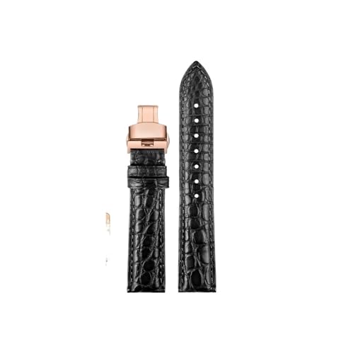 Srndsydak 16mm 17mm 18mm 19mm 20mm Krokodilleder Armband passend for Cartier Tank London Solo Herren Damen Echtleder Uhrenarmband(Black-rose gold Folding,Width 16mm) von Srndsydak