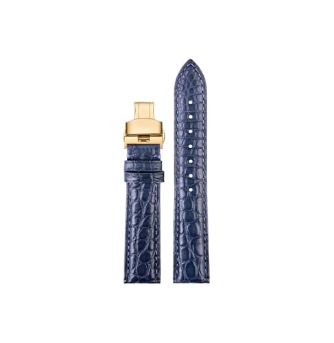 Srndsydak 16mm 17mm 18mm 19mm 20mm Krokodilleder Armband passend for Cartier Tank London Solo Herren Damen Echtleder Uhrenarmband(Blue-gold Folding,Width 20mm) von Srndsydak