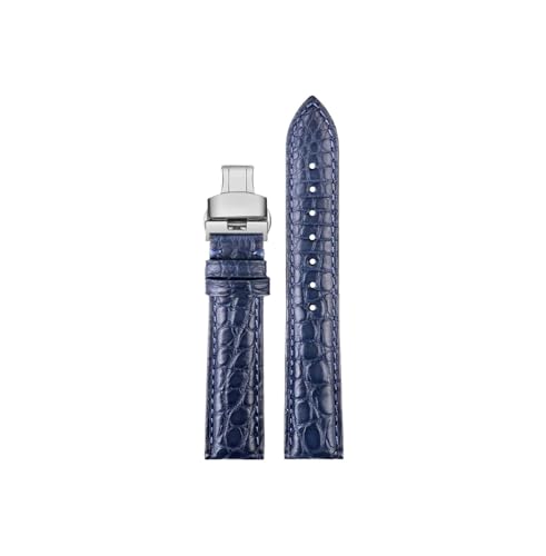 Srndsydak 16mm 17mm 18mm 19mm 20mm Krokodilleder Armband passend for Cartier Tank London Solo Herren Damen Echtleder Uhrenarmband(Blue-silver Folding,Width 17mm) von Srndsydak