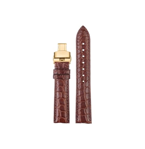 Srndsydak 16mm 17mm 18mm 19mm 20mm Krokodilleder Armband passend for Cartier Tank London Solo Herren Damen Echtleder Uhrenarmband(Brown-gold Folding,Width 19mm) von Srndsydak