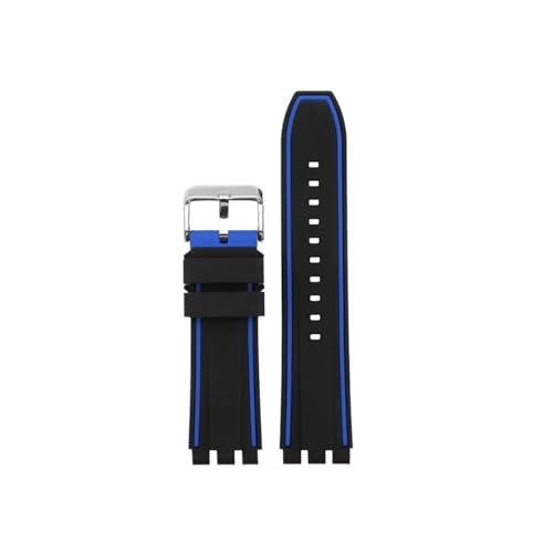 Srndsydak 19mm 20mm 21mm Silikon Armband Passend for Swatch Universal männer Frauen Weiche Sport Gummi Armband(Black Blue-Silver,20mm) von Srndsydak