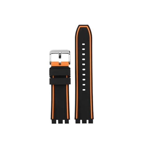 Srndsydak 19mm 20mm 21mm Silikon Armband Passend for Swatch Universal männer Frauen Weiche Sport Gummi Armband(Black Orange-Silver,19mm) von Srndsydak