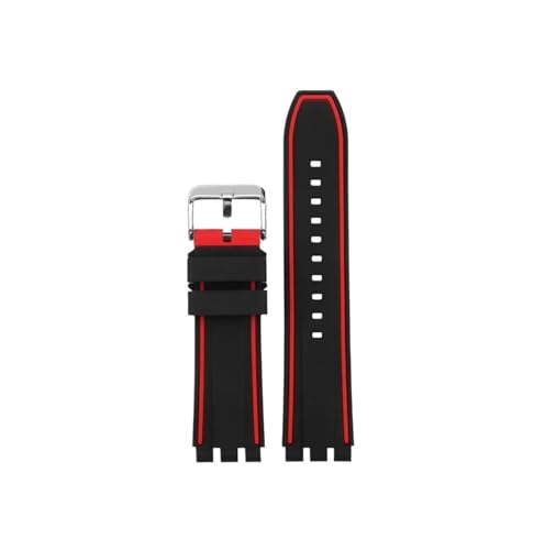 Srndsydak 19mm 20mm 21mm Silikon Armband Passend for Swatch Universal männer Frauen Weiche Sport Gummi Armband(Black Red-silver,21mm) von Srndsydak