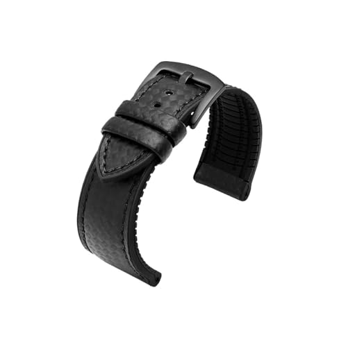 Srndsydak 20mm 22mm 23mm 24mm Herren-Uhrenarmband wasserdicht, passend for Citizen/Omega/Breitling, Gummi-Kohlefaser-Leder-armband(Black black A,24mm) von Srndsydak