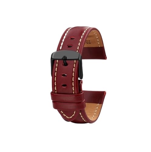Srndsydak 20mm 22mm Edelstahl Faltschließe armband Passend for Breitling Aviation Avenger Super Ocean Echtleder-Uhrenarmband(Red-black pin buckle buckle) von Srndsydak