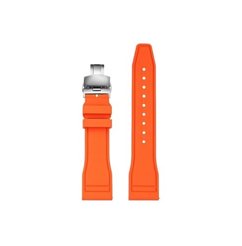 Srndsydak 20mm 22mm passend for Breitling Super Ocean Avenger Fluorkautschuk-Uhrenarmband, Tauch-Schmetterlingsverschluss(Orange-silver folding,22mm) von Srndsydak