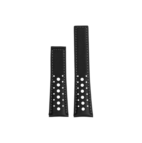 Srndsydak 22-mm-Leder Uhrenarmband Faltschließe, passend for Tag Heuer MONACO CARRERA CAW211R/P(B Black gray-no buckle) von Srndsydak