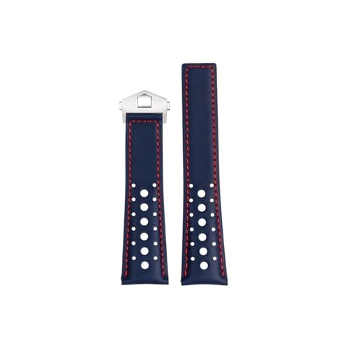 Srndsydak 22-mm-Leder Uhrenarmband Faltschließe, passend for Tag Heuer MONACO CARRERA CAW211R/P(B Blue red-silver) von Srndsydak