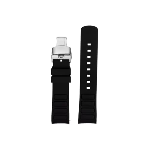 Srndsydak 22mm gebogenes Herren-Uhrenarmband aus Gummi, passend for Mido New Multifort TV M049.526(Black silver Folding) von Srndsydak