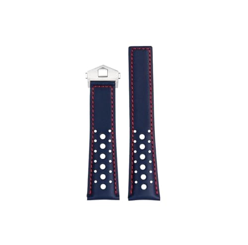 Srndsydak 22mm weiches, atmungsaktives Krokodilleder-Uhrenarmband, passend for TAG HEUER MONACO CARRERA,Faltschließe(Blue Red-silver) von Srndsydak