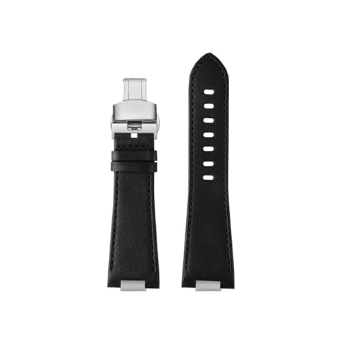 Srndsydak 26x12mm konvexes Ende Leder Uhrenarmband passend for Tissot 1853 PRX Serie T137.407 T137.410(B Black Folding) von Srndsydak