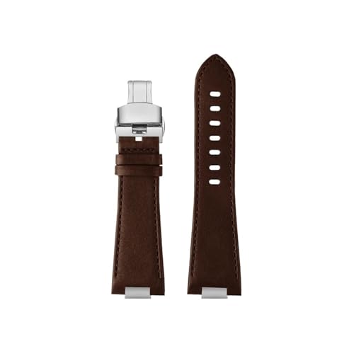 Srndsydak 26x12mm konvexes Ende Leder Uhrenarmband passend for Tissot 1853 PRX Serie T137.407 T137.410(B Brown Folding) von Srndsydak