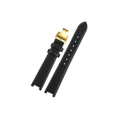 Srndsydak Damen-Uhrenarmband aus Leder mit 16mm Kerbe, ultradünn, Passend for EBOHR Athena 11230946 11231448 11230540(A Black-Gold) von Srndsydak