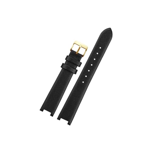 Srndsydak Damen-Uhrenarmband aus Leder mit 16mm Kerbe, ultradünn, Passend for EBOHR Athena 11230946 11231448 11230540(Black-Gold) von Srndsydak
