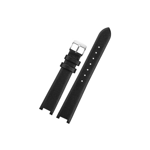 Srndsydak Damen-Uhrenarmband aus Leder mit 16mm Kerbe, ultradünn, Passend for EBOHR Athena 11230946 11231448 11230540(Black Silver) von Srndsydak