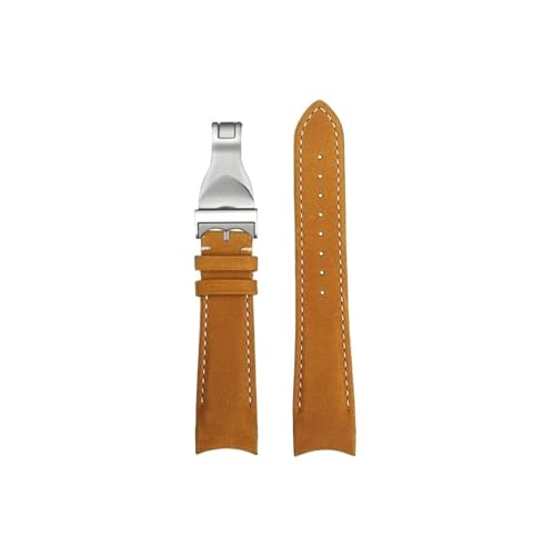 Srndsydak Echtleder-Uhrenarmband mit gebogenem Ende, passend for Tudor Little Red Flower Biwan M79360N(Light Brown rice-silver,22mm) von Srndsydak