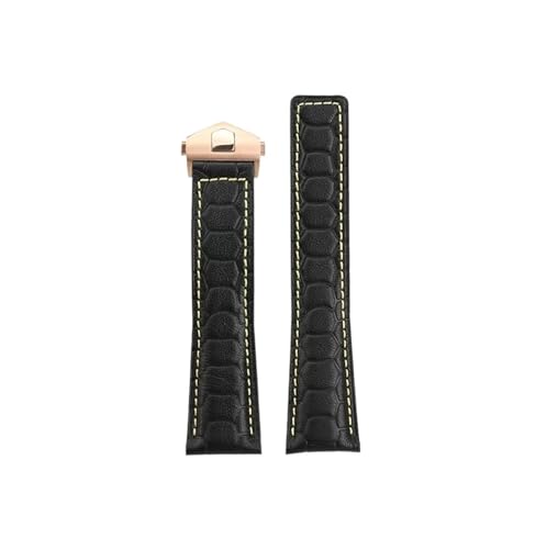 Srndsydak Herren-Uhrenarmband aus echtem Leder, 22mm, passend for Tag Heuer Carrera Monaco F1(Black yellow rose gold) von Srndsydak