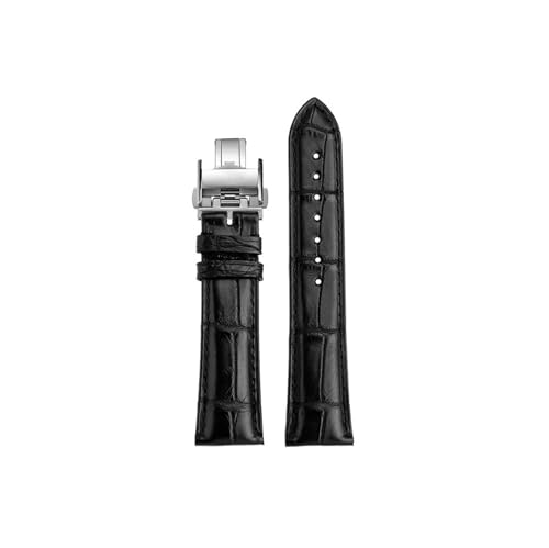 Srndsydak Krokodilleder-Uhrenarmband,18mm,19mm,20mm,21mm,22mm,passend for Longines L2 L3 L4 Masters Collection,Uhrengürtel,Armband(Black-silver Folding,22mm) von Srndsydak