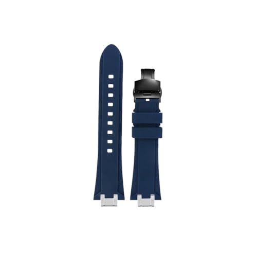 Srndsydak Uhrenarmband aus Silikonkautschuk, passend for Maurice Lacroix Aikon AI6008 6007 6038, modifiziertes Edelstahl-Adapter(Blue-black Folding,For AI6008) von Srndsydak