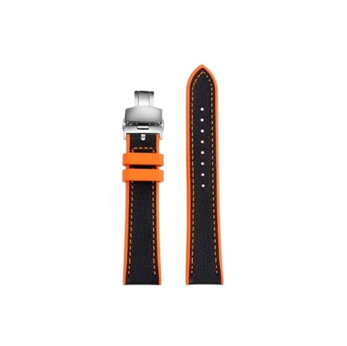Uhrenarmband aus Schafsleder mit Gummiboden, passend for Tudor/Longines/Rolex/Tissot/MIDO/Breitling 20mm 22mm armband(Black Orange-silver Folding,22mm) von Srndsydak