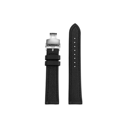 Uhrenarmband aus Schafsleder mit Gummiboden, passend for Tudor/Longines/Rolex/Tissot/MIDO/Breitling 20mm 22mm armband(Black-silver Folding,20mm) von Srndsydak