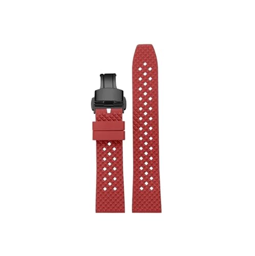 Wasserdichtes Herren-Armband aus Fluorkautschuk, passend for Seiko/Breitling/IWC/Rolex Stomatal Uhrenarmband(Red-Black Folding,20mm) von Srndsydak