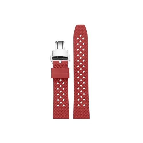 Wasserdichtes Herren-Armband aus Fluorkautschuk, passend for Seiko/Breitling/IWC/Rolex Stomatal Uhrenarmband(Red-silver Folding,20mm) von Srndsydak