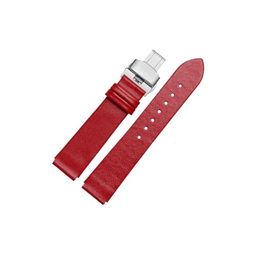 Weiches Rindsleder-Uhrenarmband, passend for Huawei B2 B3 B5 B6, for Herren und Damen, modisches Armband, Zubehör(Red-silver Folding,18mm for B5) von Srndsydak