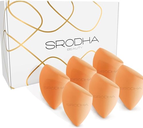 SRODHA Beauty Make Up Schwämmchen Set | 6 Stück Pack | Flüssige Make-up Blender Schwamm Sets | Zum Mischen von Gesicht Teint Foundation Concealer Creme Produkte Pulver (Konisch Orange) von Srodha