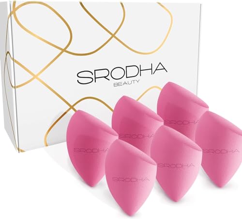 SRODHA Beauty Make Up Schwämmchen Set | 6 Stück Pack | Flüssige Make-up Blender Schwamm Sets | Zum Mischen von Gesicht Teint Foundation Concealer Creme Produkte Pulver (Tapered Pink) von Srodha