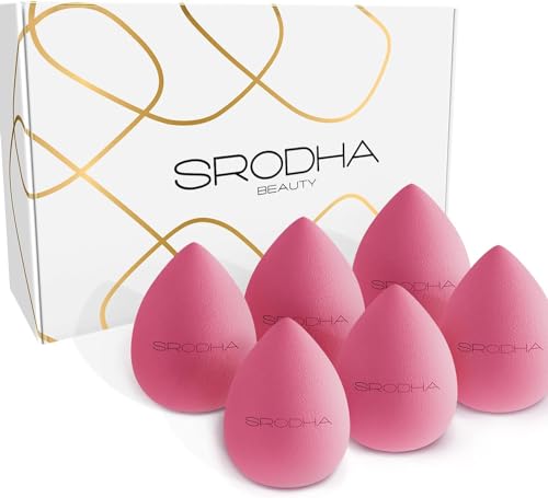 SRODHA Beauty Make Up Schwämmchen Set | 6 Stück Pack | Flüssige Make-up Blender Schwamm Sets | Zum Mischen von Gesicht Teint Foundation Concealer Creme Produkte Pulver (Teardrop Pink) von Srodha